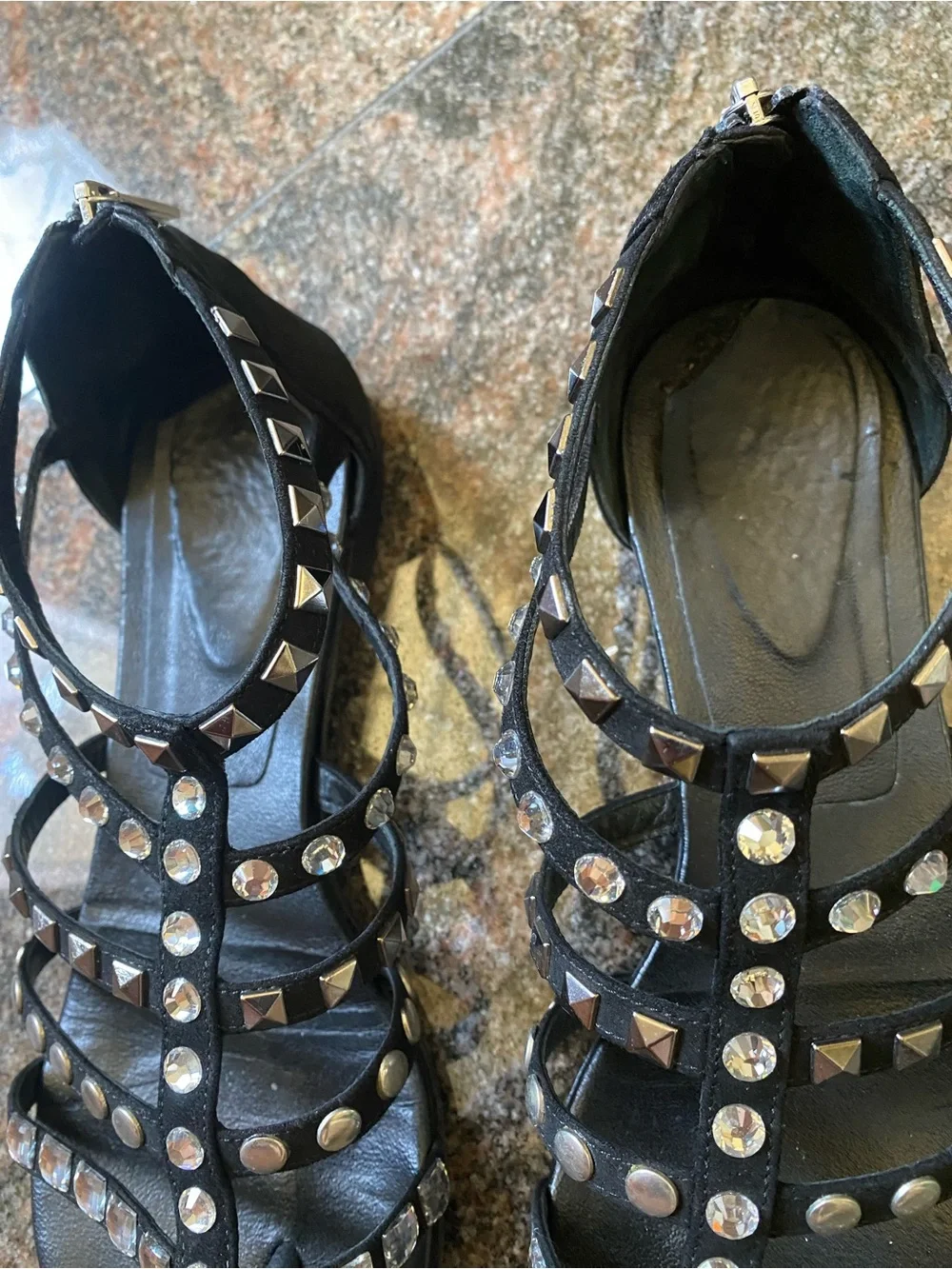 Le Silla Suede Black Studded Strappy Sandals